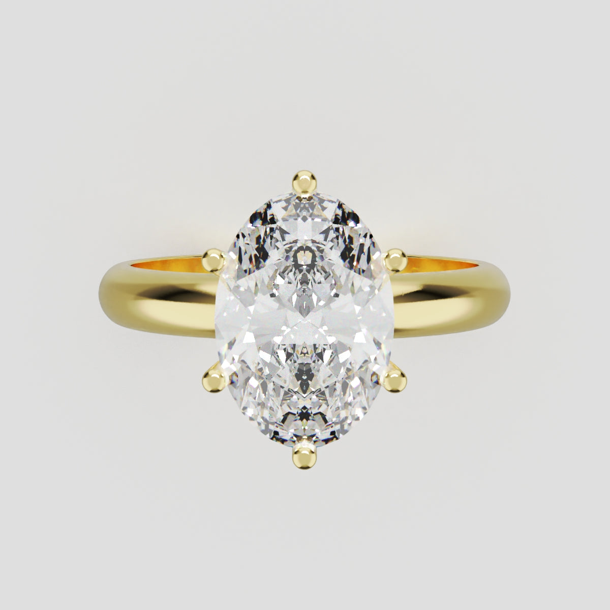Sestante, 2ct oval lab grown diamond engagement ring, Plain Sides, 6 Prongs, 18K yellow gold - front view