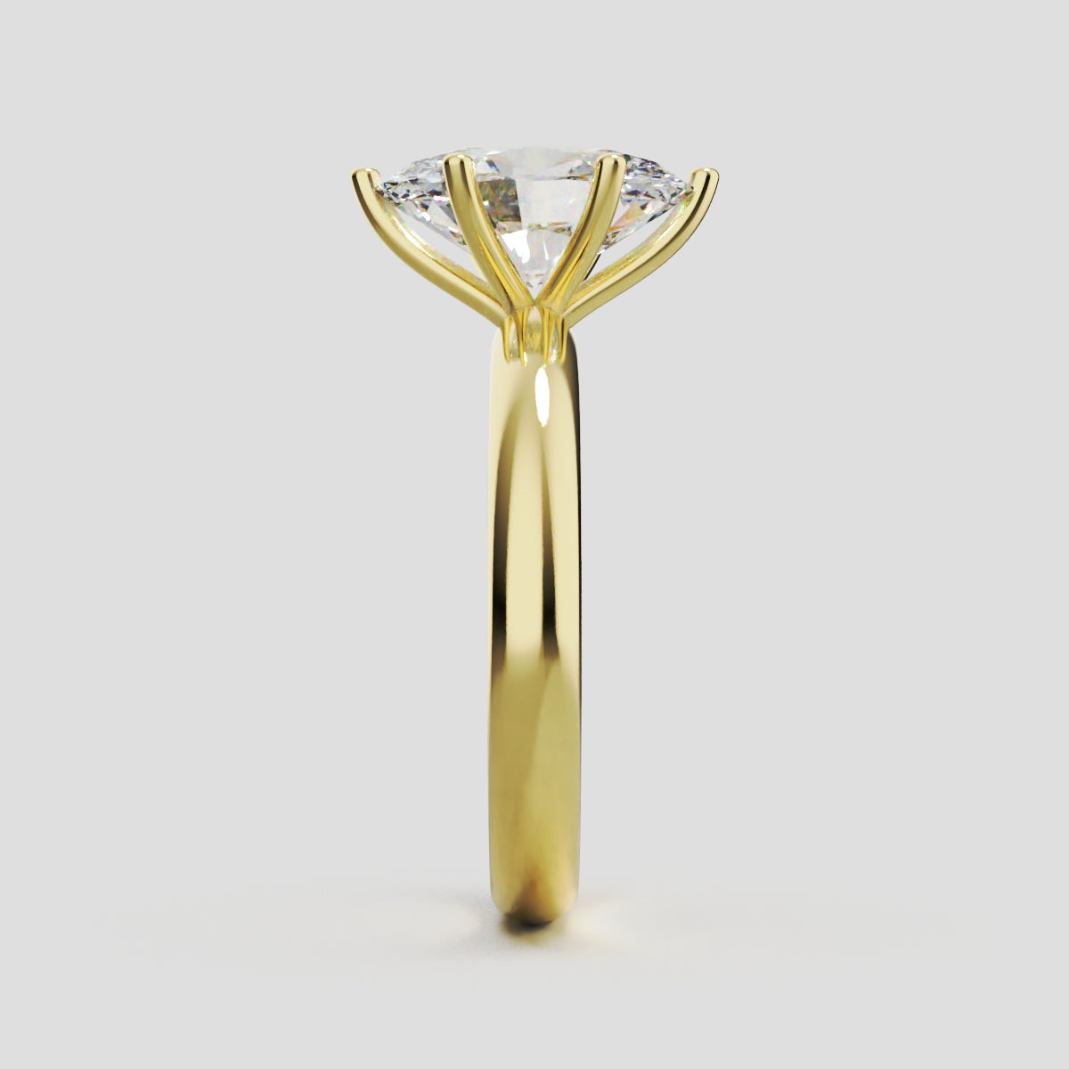 Sestante, 2ct oval lab grown diamond engagement ring, Plain Sides, 6 Prongs, 18K yellow gold - side view