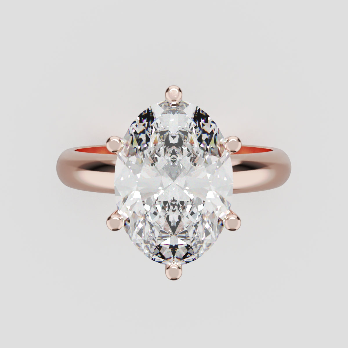 Sestante, 3ct oval lab grown diamond engagement ring, Plain Sides, 6 Prongs, 18K rose gold - front view