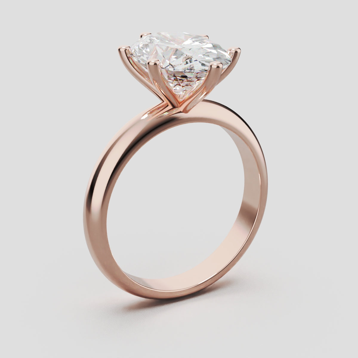 Sestante, 3ct oval lab grown diamond engagement ring, Plain Sides, 6 Prongs, 18K rose gold - ne