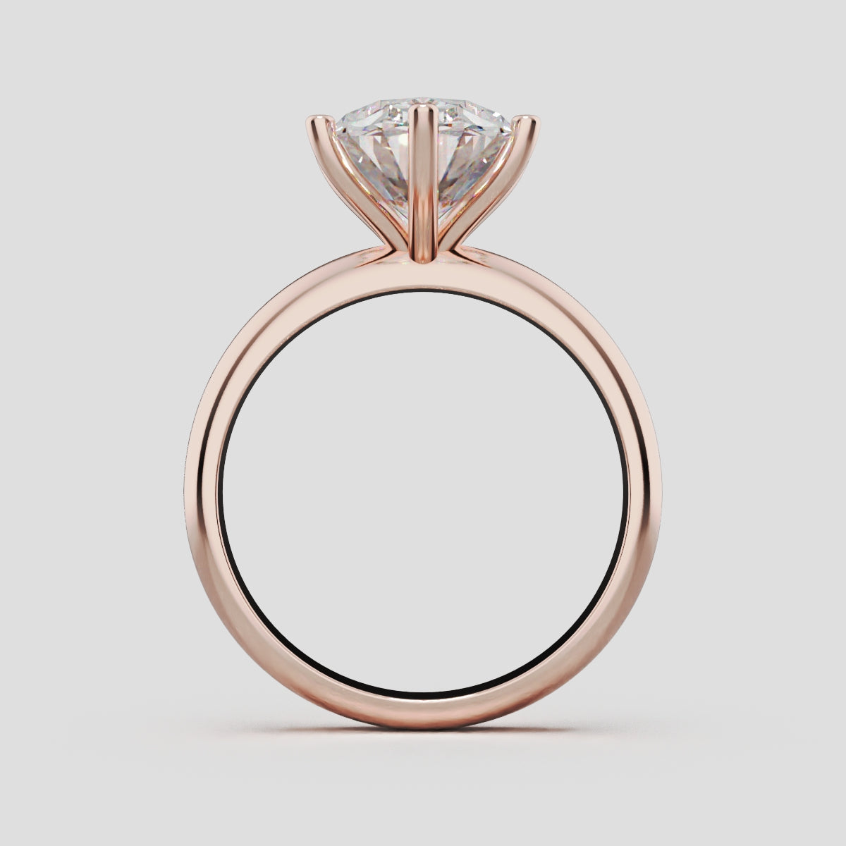 Sestante, 3ct oval lab grown diamond engagement ring, Plain Sides, 6 Prongs, 18K rose gold - through finger