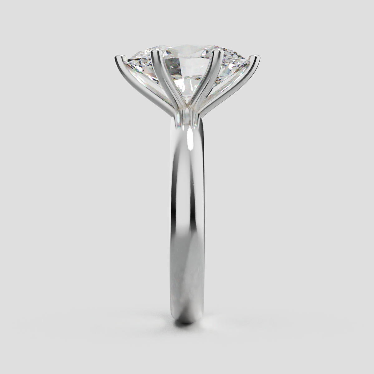 Sestante, 3ct oval lab grown diamond engagement ring, Plain Sides, 6 Prongs, 18K white gold - side view