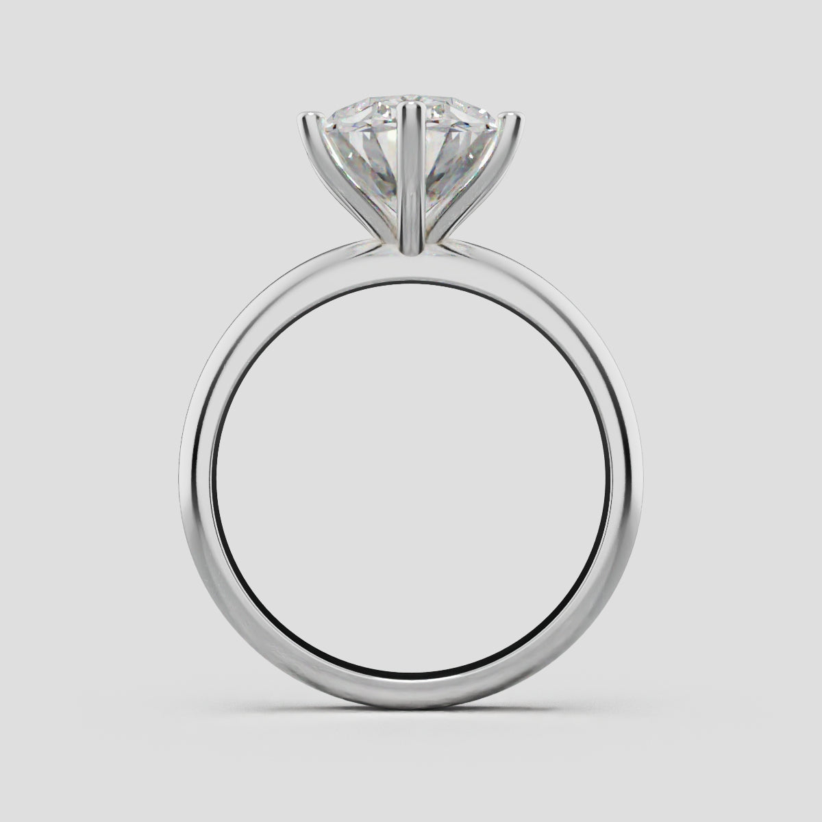 Sestante, 3ct oval lab grown diamond engagement ring, Plain Sides, 6 Prongs, 18K white gold - through finger