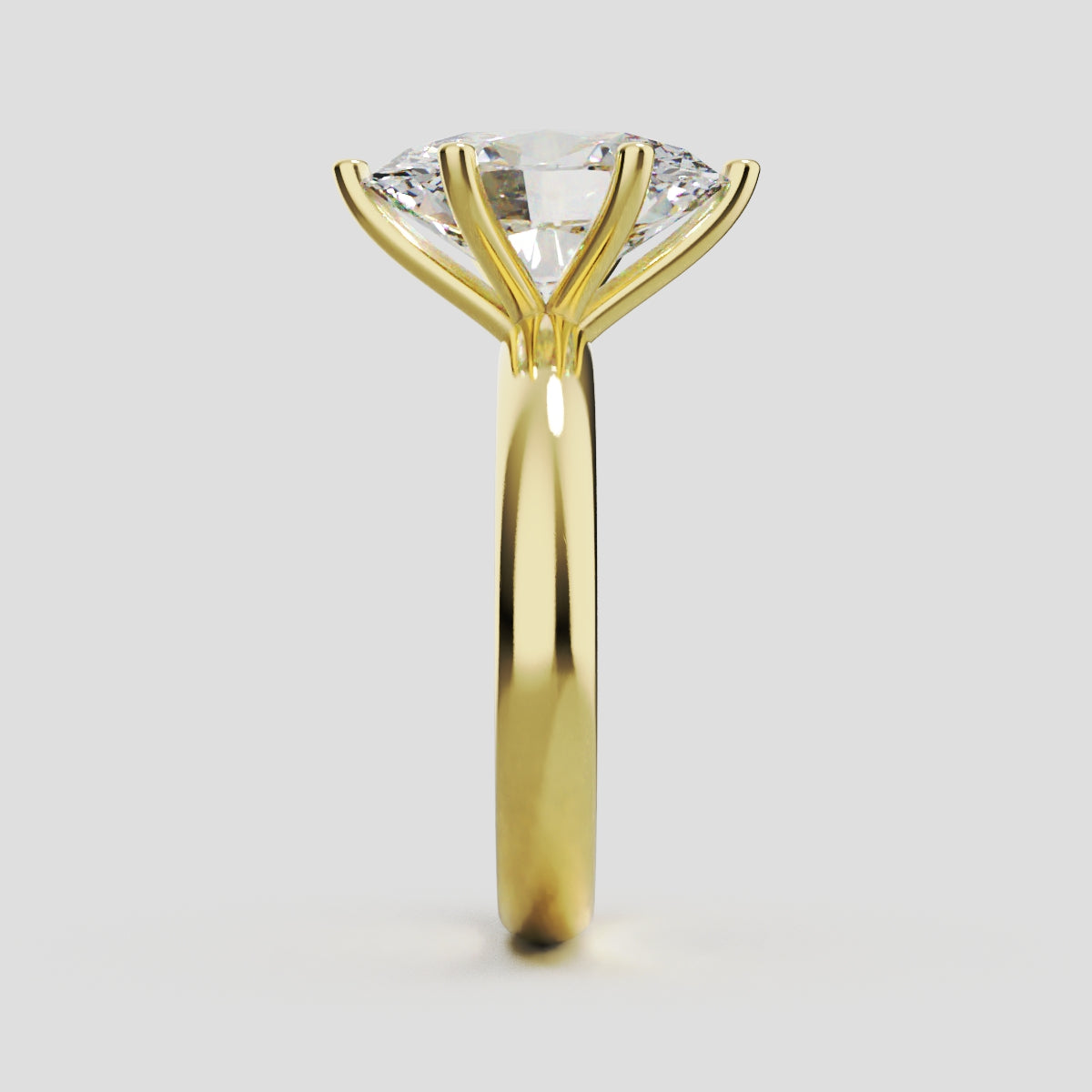 Sestante, 3ct oval lab grown diamond engagement ring, Plain Sides, 6 Prongs, 18K yellow gold - side view
