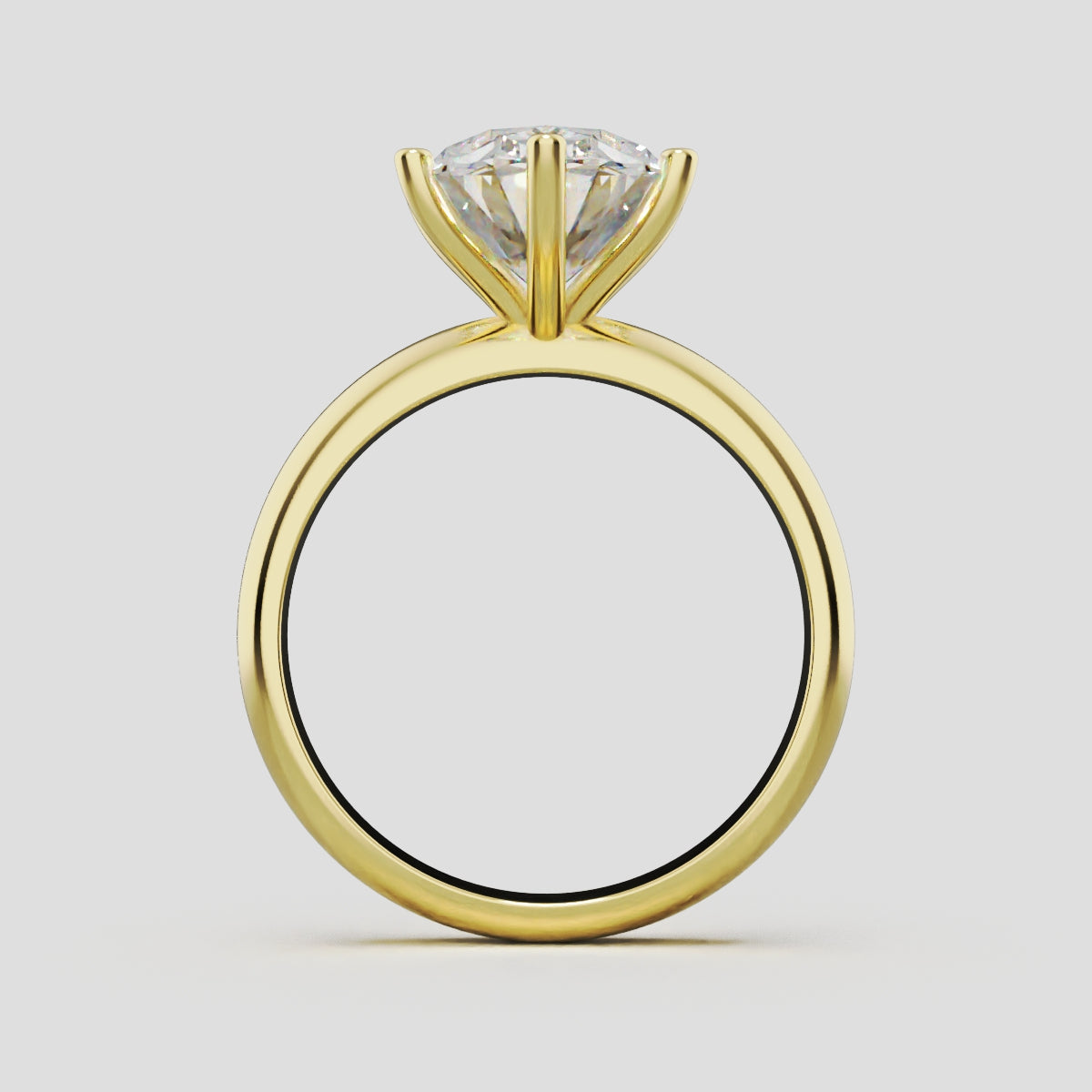 Sestante, 3ct oval lab grown diamond engagement ring, Plain Sides, 6 Prongs, 18K yellow gold - through finger