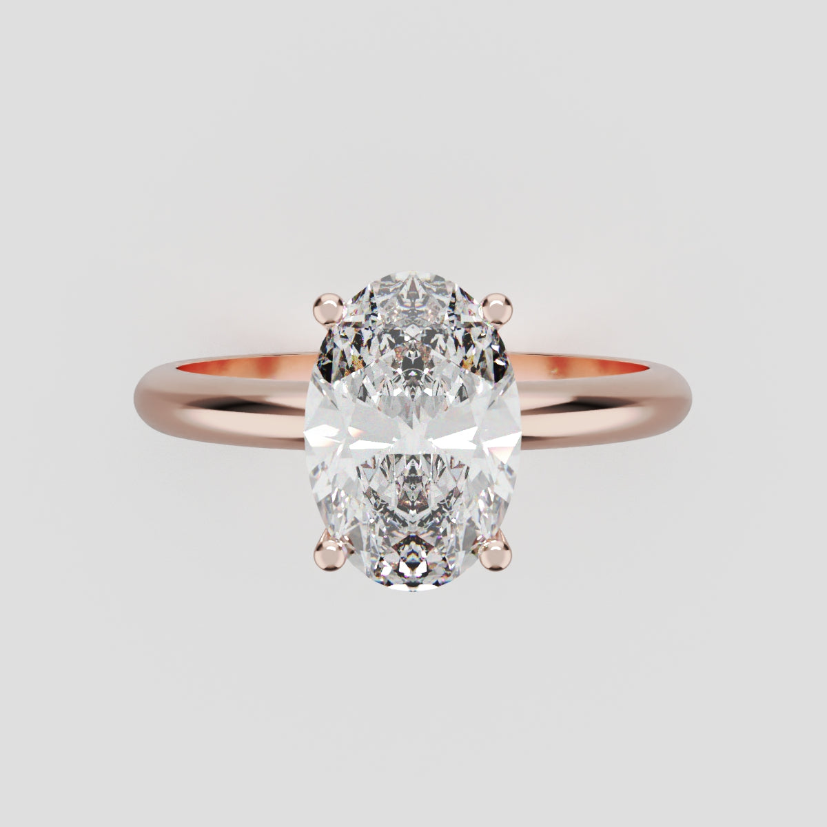 Riserbo, 1.5ct oval lab grown diamond engagement ring, Plain Sides, Hidden Halo, 18K rose gold - front view