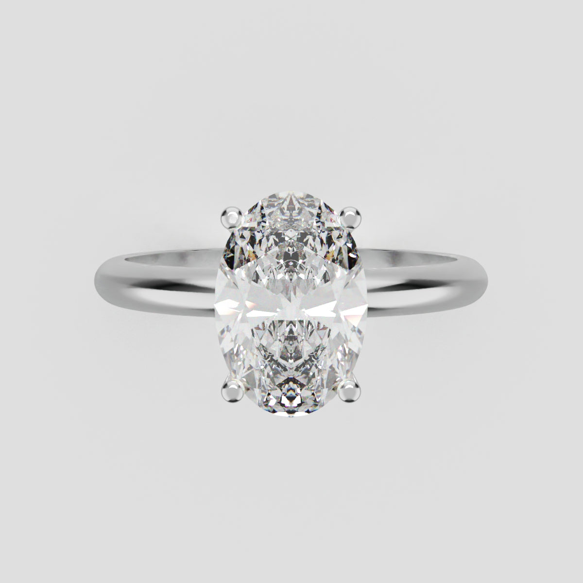 Riserbo, 1.5ct oval lab grown diamond engagement ring, Plain Sides, Hidden Halo, 18K white gold - front view