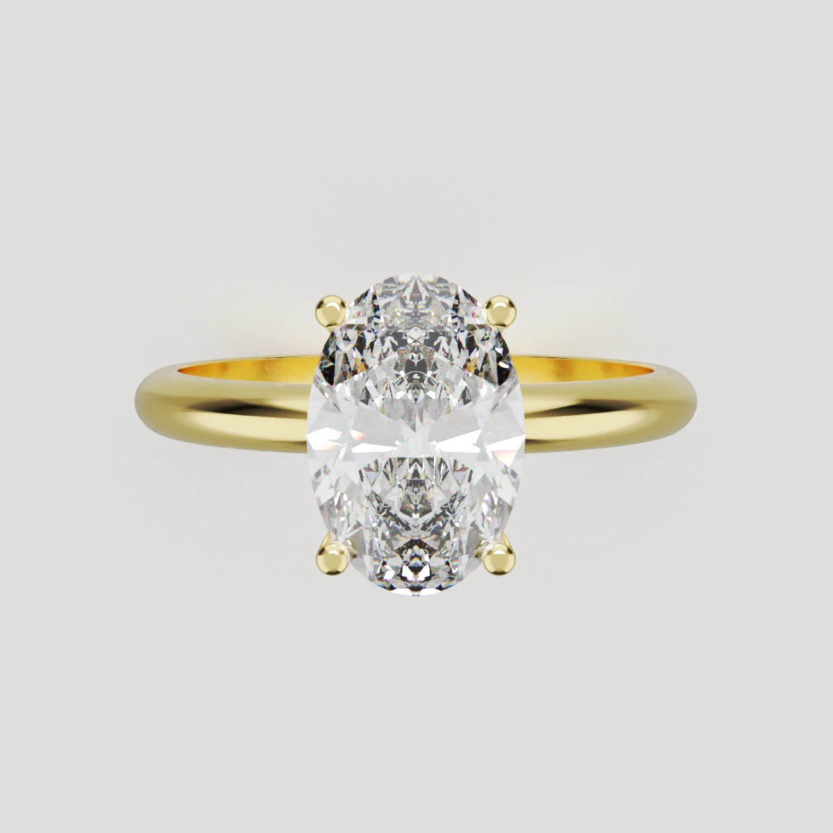 Riserbo, 1.5ct oval lab grown diamond engagement ring, Plain Sides, Hidden Halo, 18K yellow gold - front view