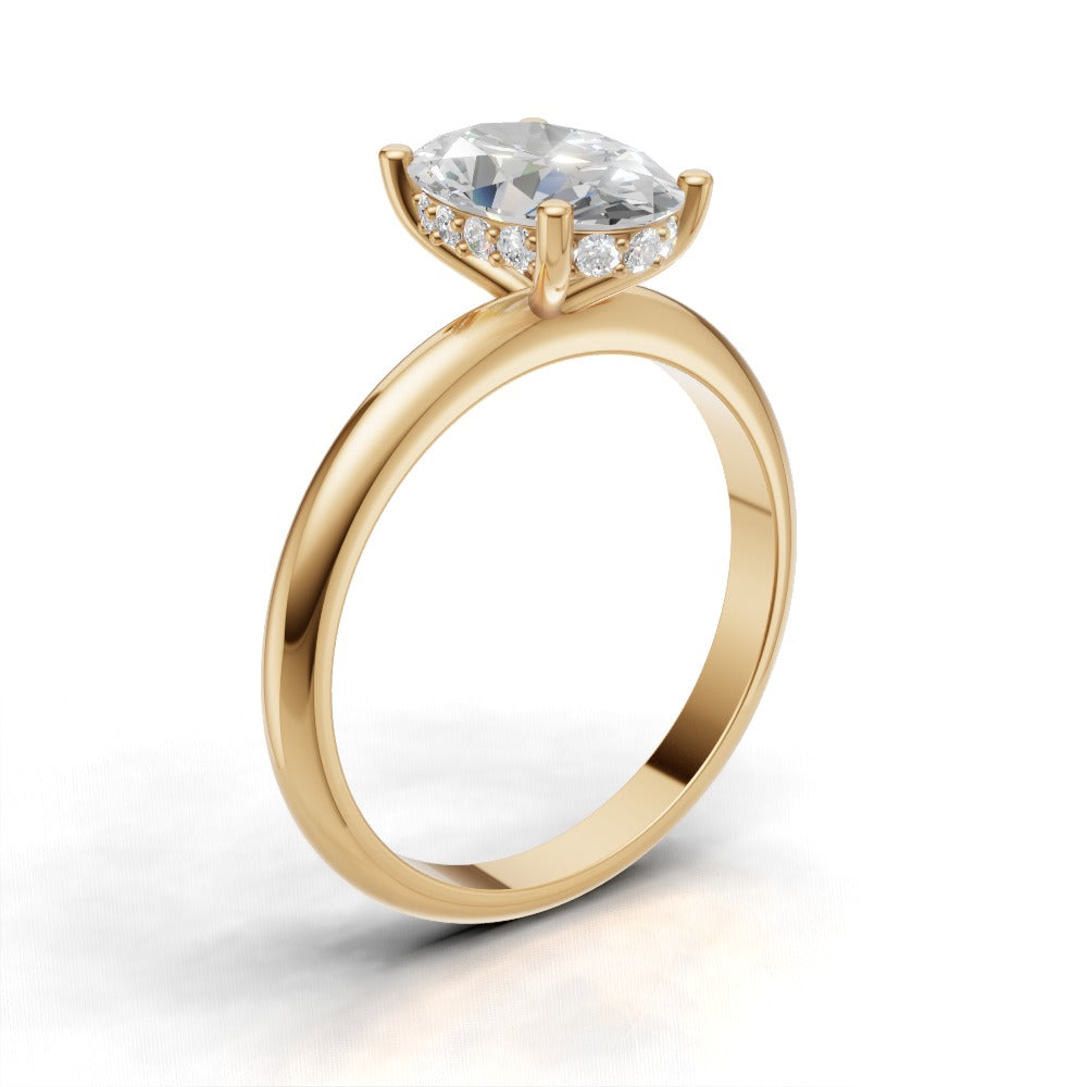 Riserbo, 1.5ct oval lab grown diamond engagement ring, Plain Sides, Hidden Halo, 18K yellow gold - ne