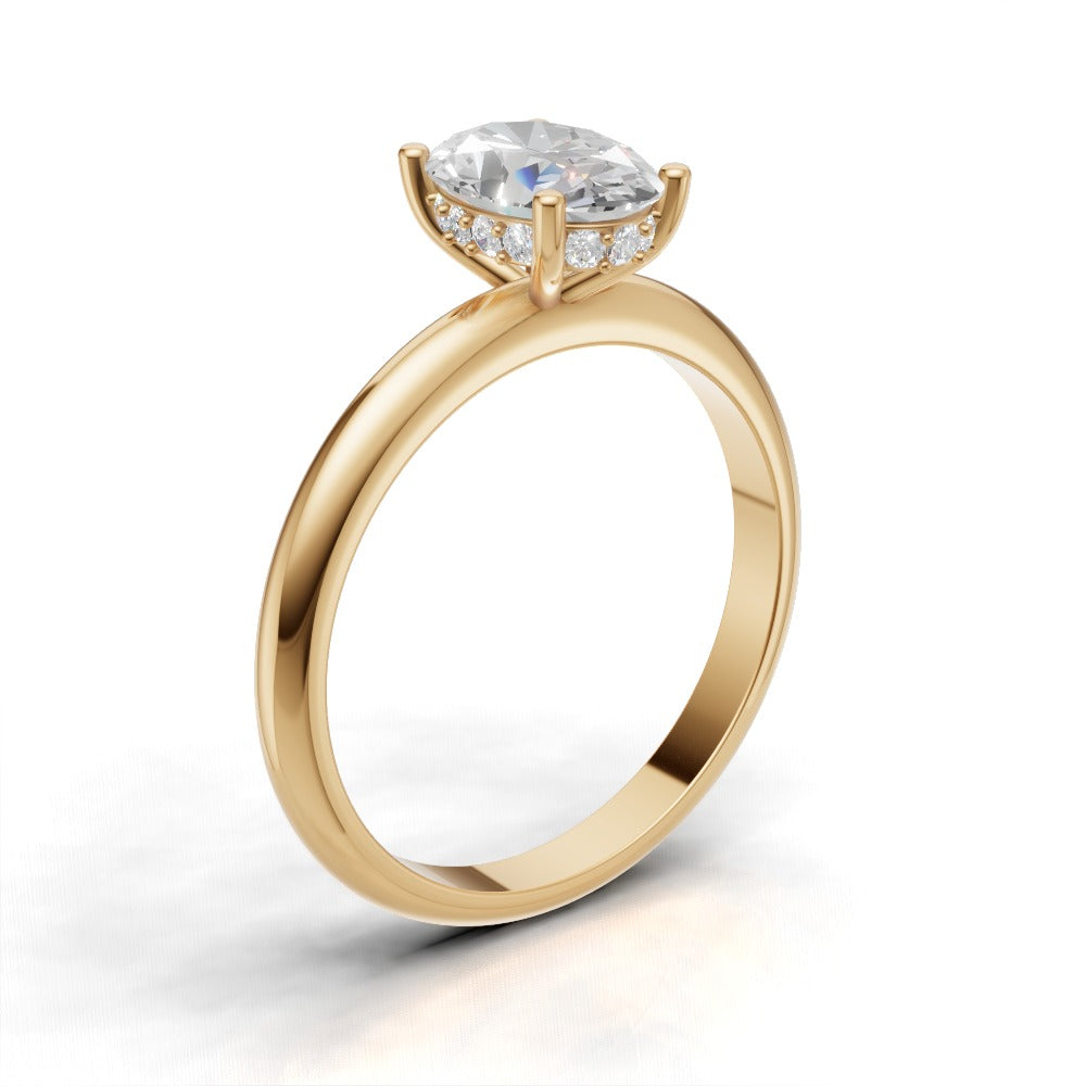 Riserbo, 1ct oval lab grown diamond engagement ring, Plain Sides, Hidden Halo, 18K yellow gold - ne