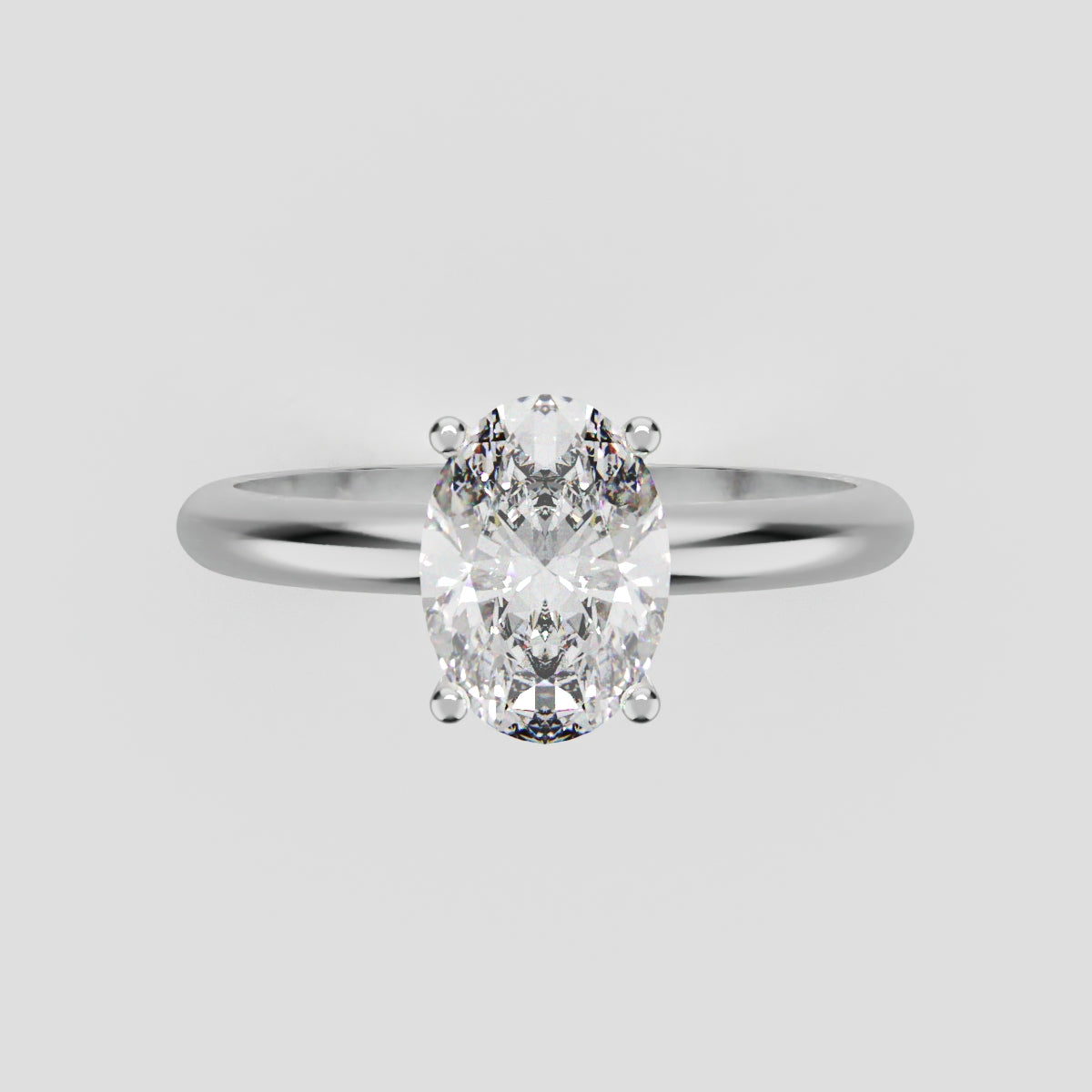 Riserbo, 1ct oval lab grown diamond engagement ring, Plain Sides, Hidden Halo, 18K white gold - front view