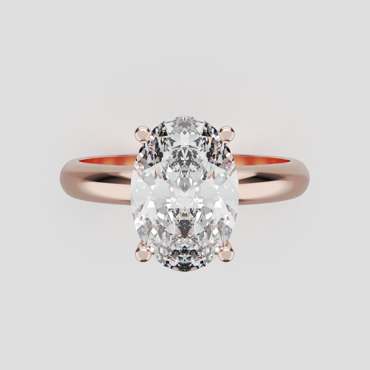 Riserbo, 2ct oval lab grown diamond engagement ring, Plain Sides, Hidden Halo, 18K rose gold - front view