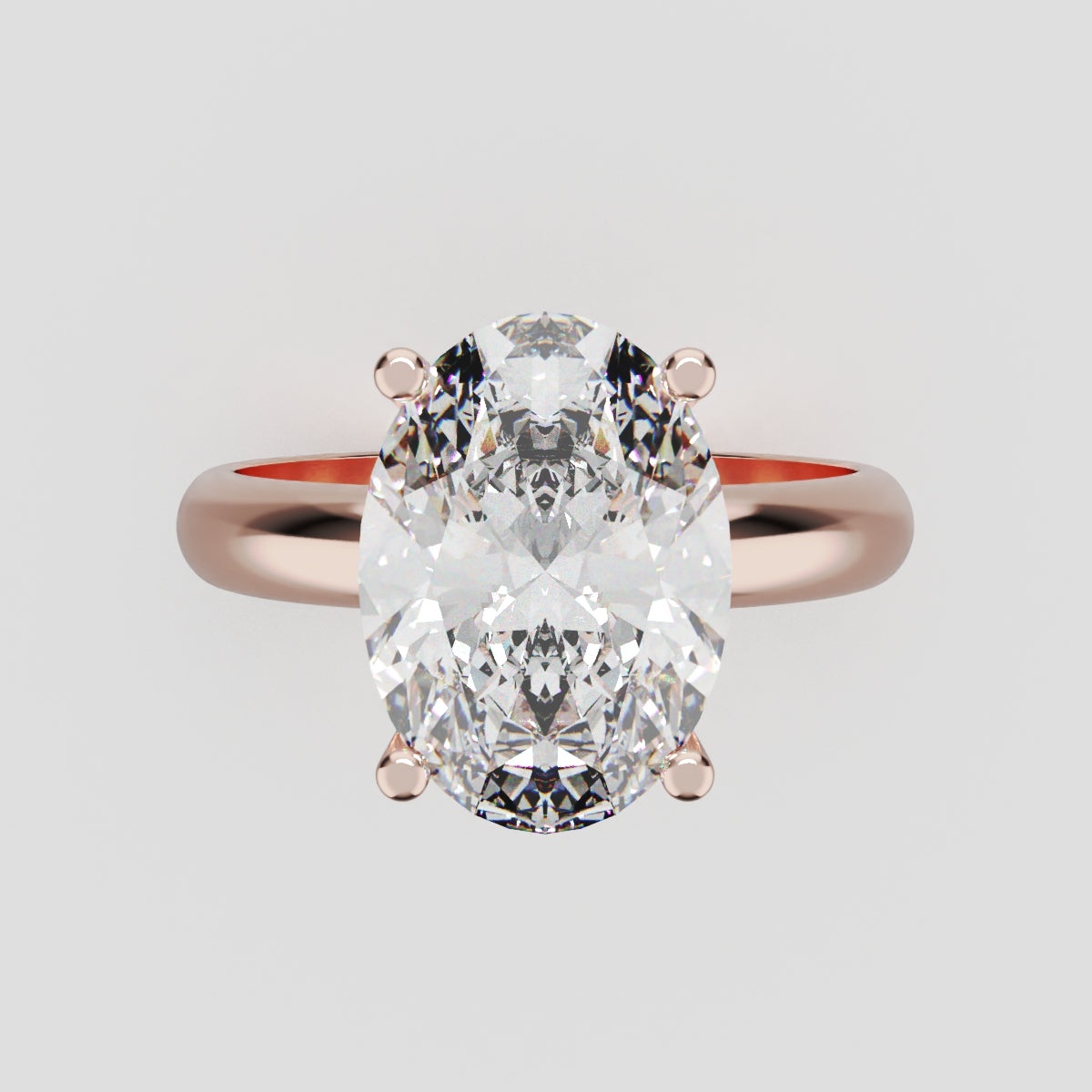 Riserbo, 3ct oval lab grown diamond engagement ring, Plain Sides, Hidden Halo, 18K rose gold - front view