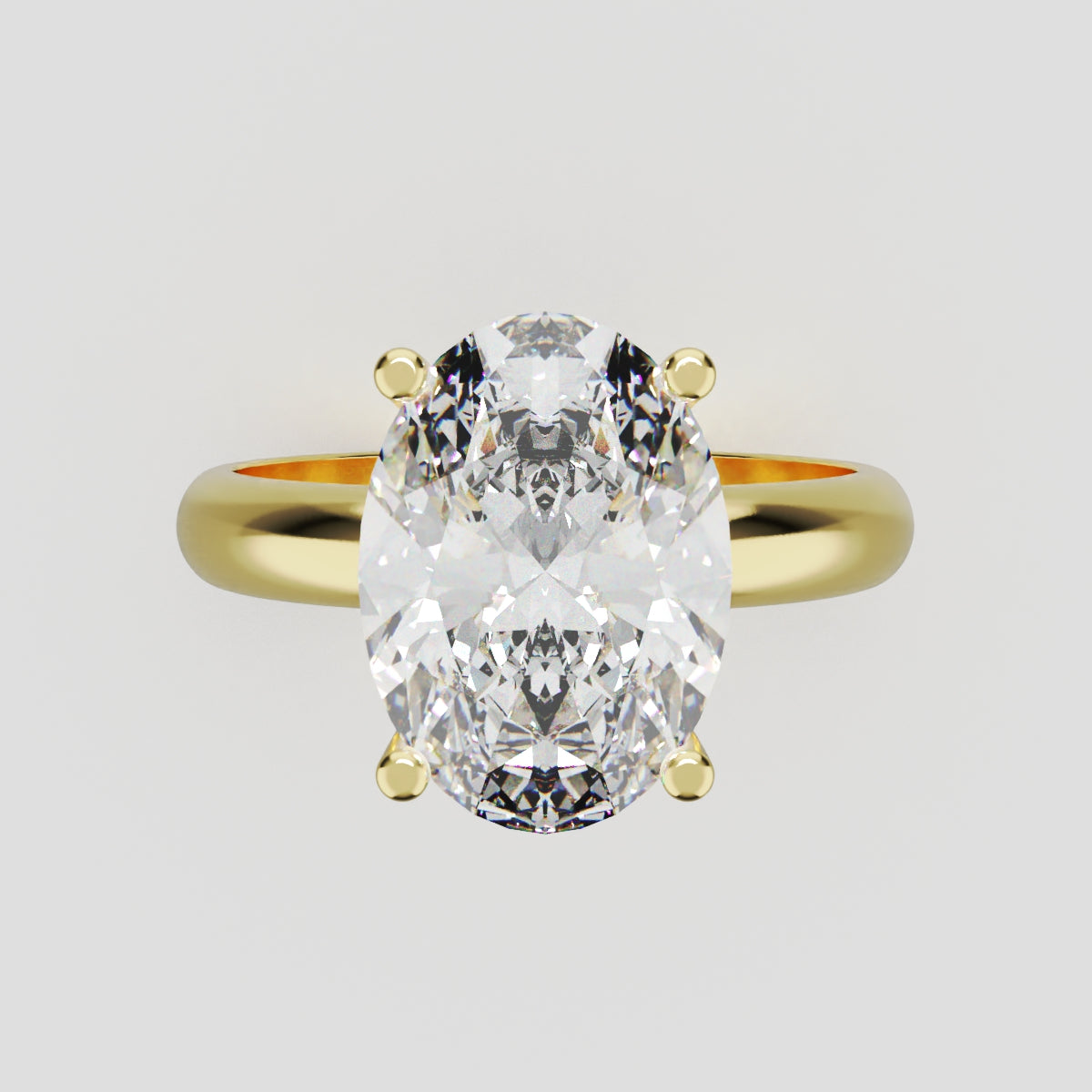 Riserbo, 3ct oval lab grown diamond engagement ring, Plain Sides, Hidden Halo, 18K yellow gold - front view