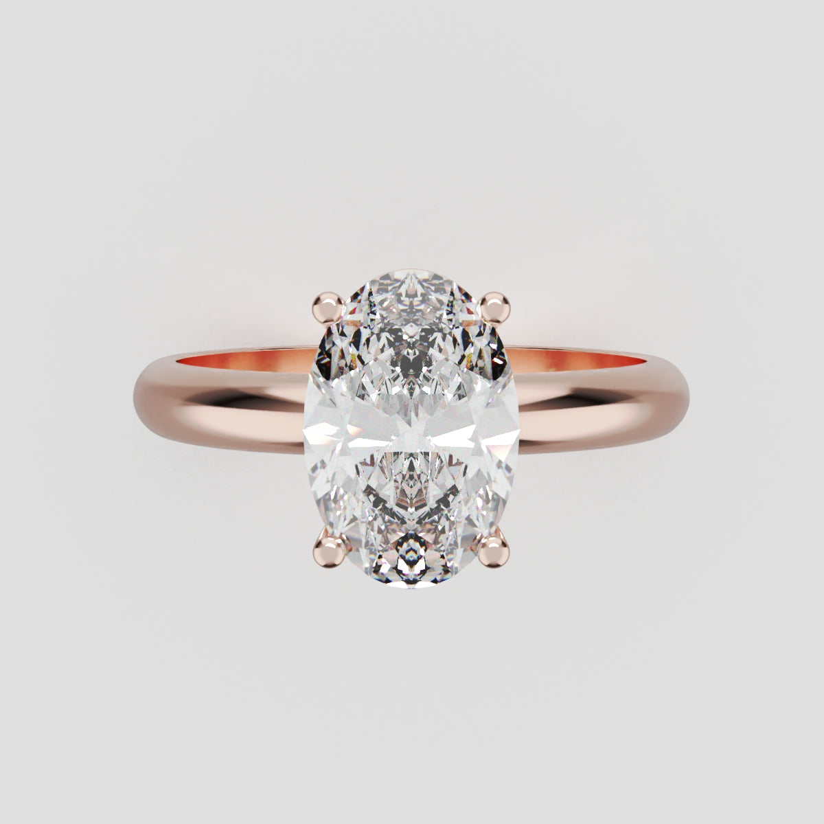 Candore, 1.5ct oval lab grown diamond engagement ring, Plain Sides, Plain Gallery, 18K rose gold - front view