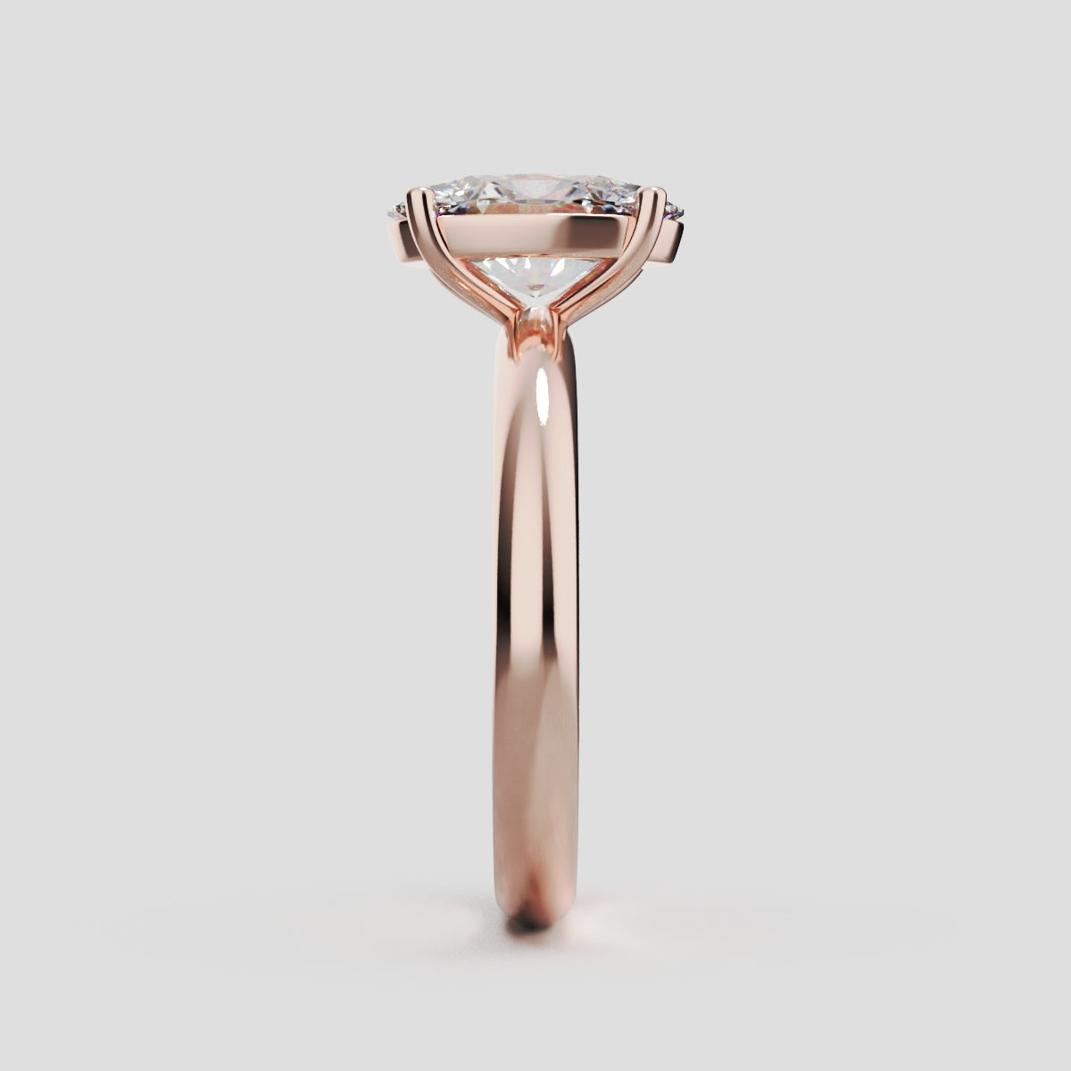 Candore, 1.5ct oval lab grown diamond engagement ring, Plain Sides, Plain Gallery, 18K rose gold - side view
