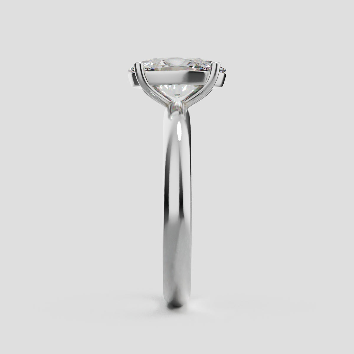 Candore, 1.5ct oval lab grown diamond engagement ring, Plain Sides, Plain Gallery, 18K white gold - side view