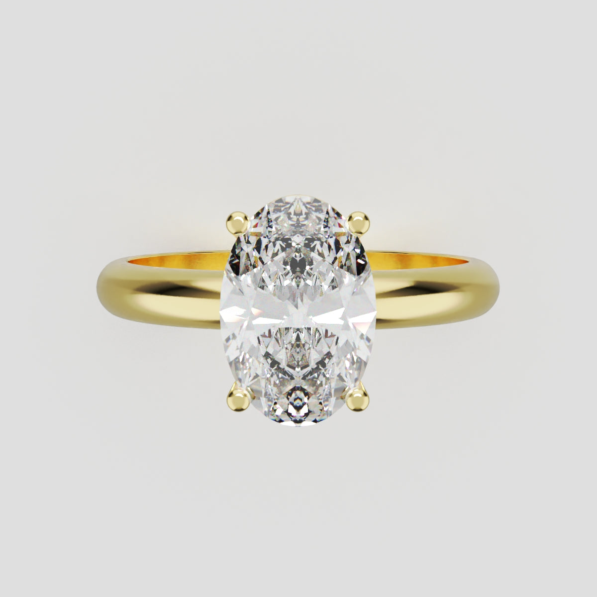 Candore, 1.5ct oval lab grown diamond engagement ring, Plain Sides, Plain Gallery, 18K yellow gold - front view