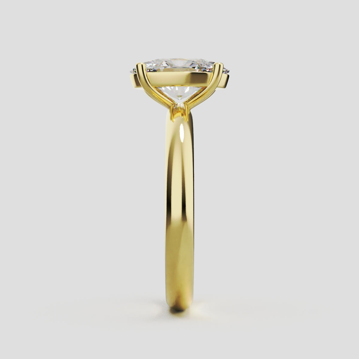 Candore, 1.5ct oval lab grown diamond engagement ring, Plain Sides, Plain Gallery, 18K yellow gold - side view