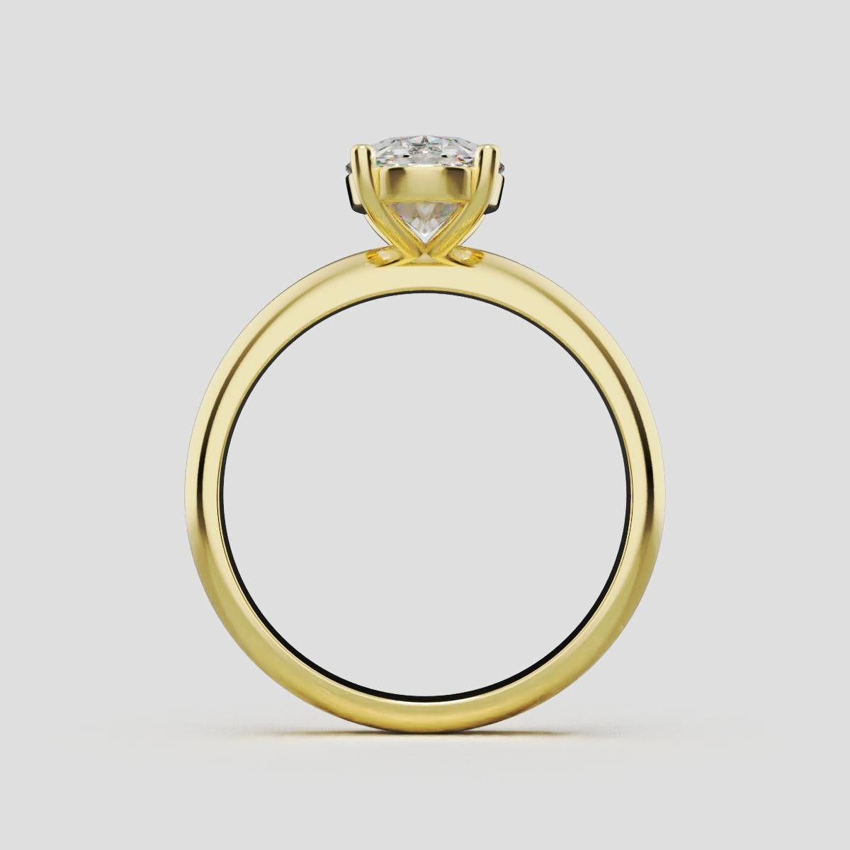 Candore, 1.5ct oval lab grown diamond engagement ring, Plain Sides, Plain Gallery, 18K yellow gold - through finger