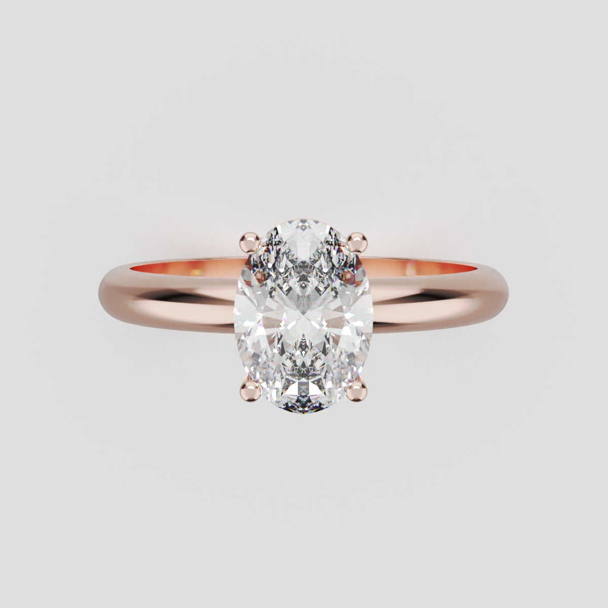 Candore, 1ct oval lab grown diamond engagement ring, Plain Sides, Plain Gallery, 18K rose gold - front view