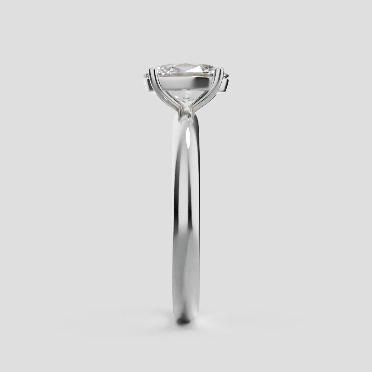 Candore, 1ct oval lab grown diamond engagement ring, Plain Sides, Plain Gallery, 18K white gold - side view