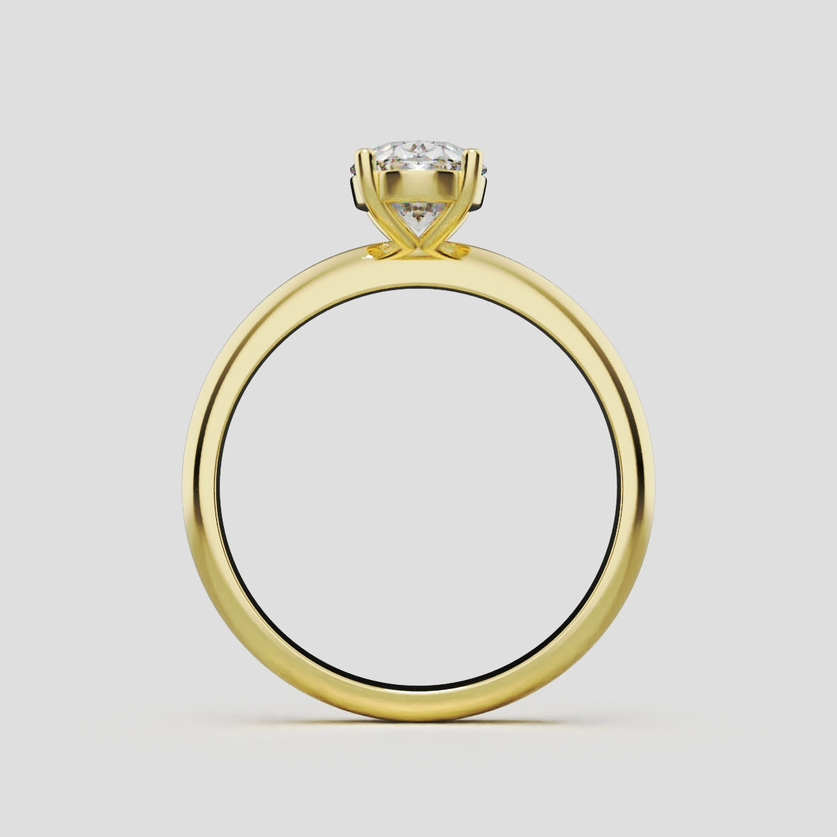 Candore, 1ct oval lab grown diamond engagement ring, Plain Sides, Plain Gallery, 18K yellow gold - through finger