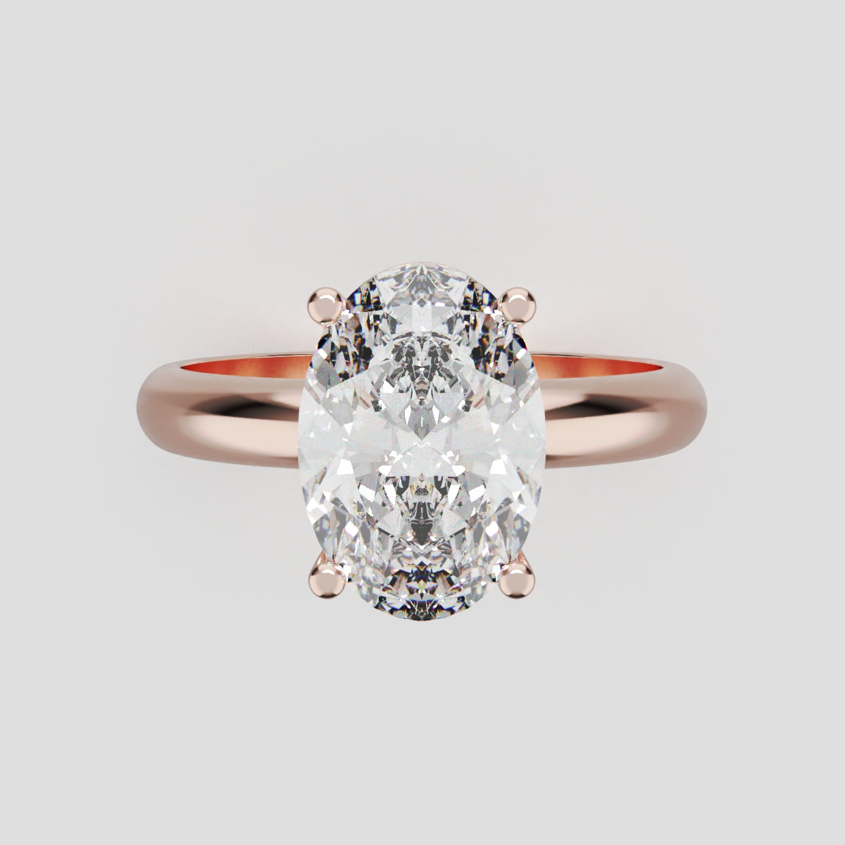 Candore, 2ct oval lab grown diamond engagement ring, Plain Sides, Plain Gallery, 18K rose gold - front view