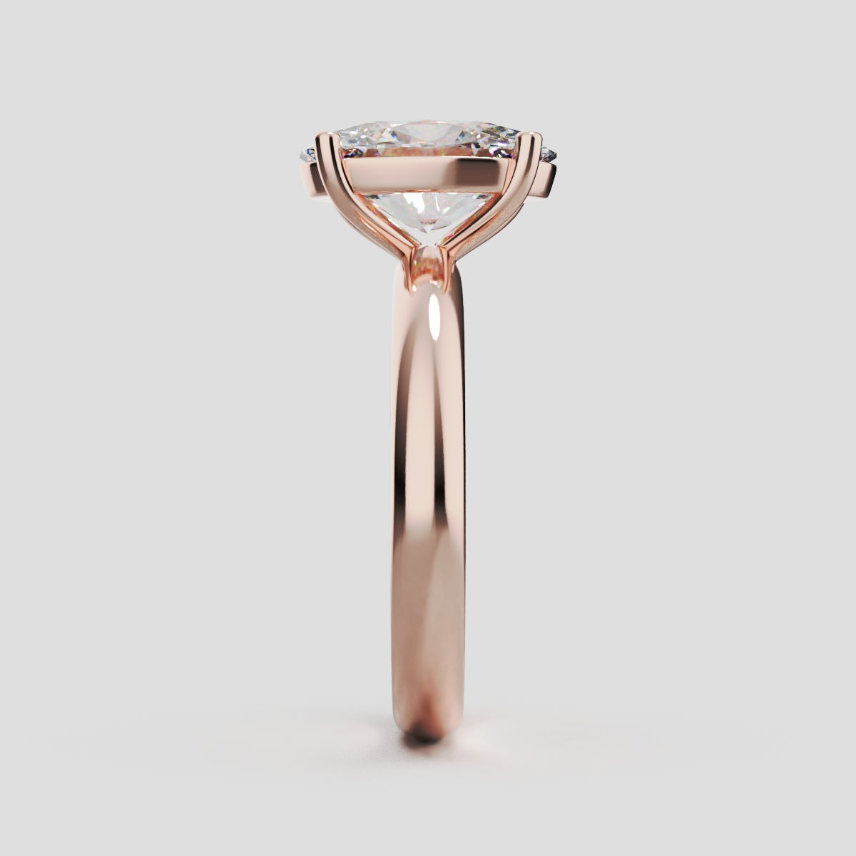 Candore, 2ct oval lab grown diamond engagement ring, Plain Sides, Plain Gallery, 18K rose gold - side view
