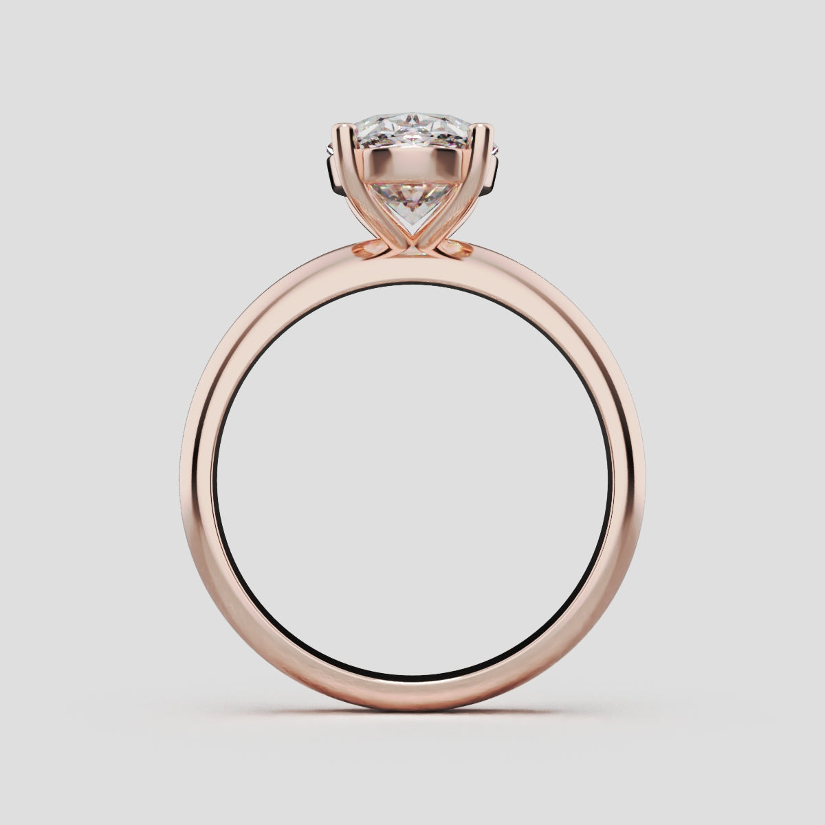 Candore, 2ct oval lab grown diamond engagement ring, Plain Sides, Plain Gallery, 18K rose gold - through finger