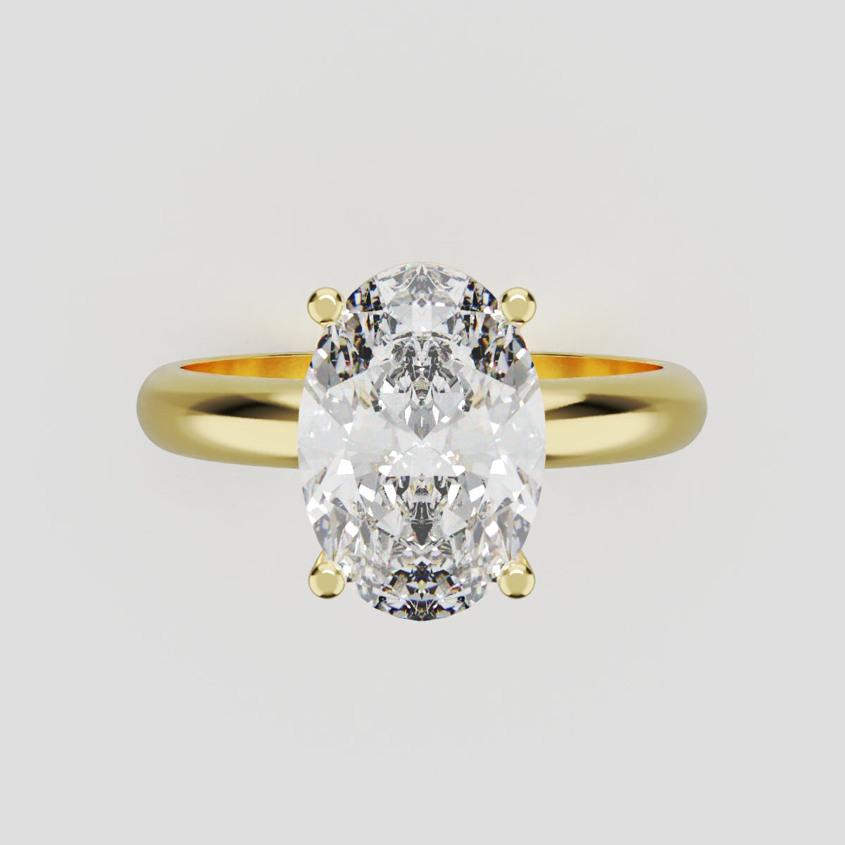 Candore, 2ct oval lab grown diamond engagement ring, Plain Sides, Plain Gallery, 18K yellow gold - front view
