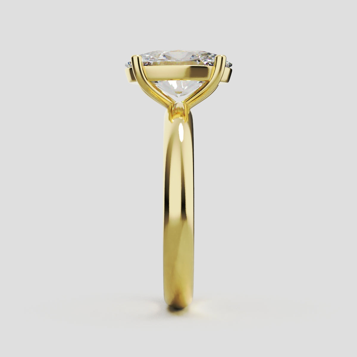 Candore, 2ct oval lab grown diamond engagement ring, Plain Sides, Plain Gallery, 18K yellow gold - side view