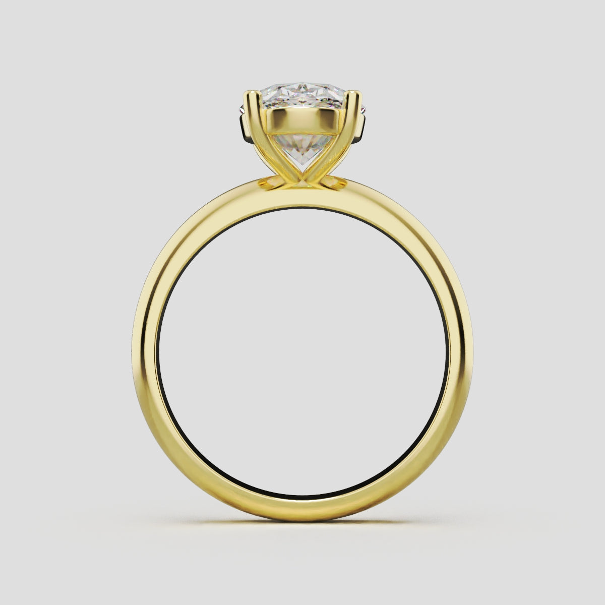 Candore, 2ct oval lab grown diamond engagement ring, Plain Sides, Plain Gallery, 18K yellow gold - through finger