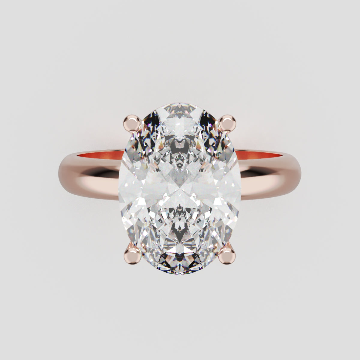 Candore, 3ct oval lab grown diamond engagement ring, Plain Sides, Plain Gallery, 18K rose gold - front view