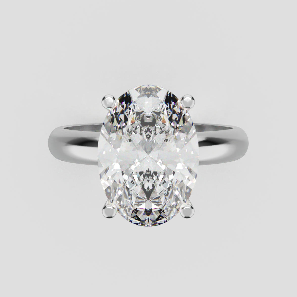 Candore, 3ct oval lab grown diamond engagement ring, Plain Sides, Plain Gallery, 18K white gold - front view