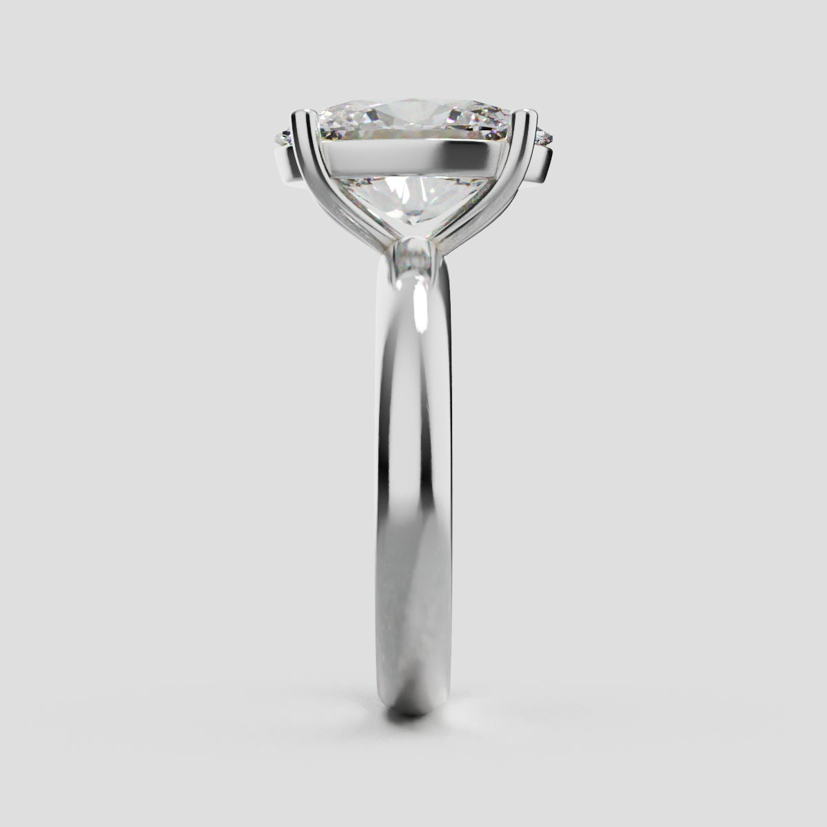 Candore, 3ct oval lab grown diamond engagement ring, Plain Sides, Plain Gallery, 18K white gold - side view