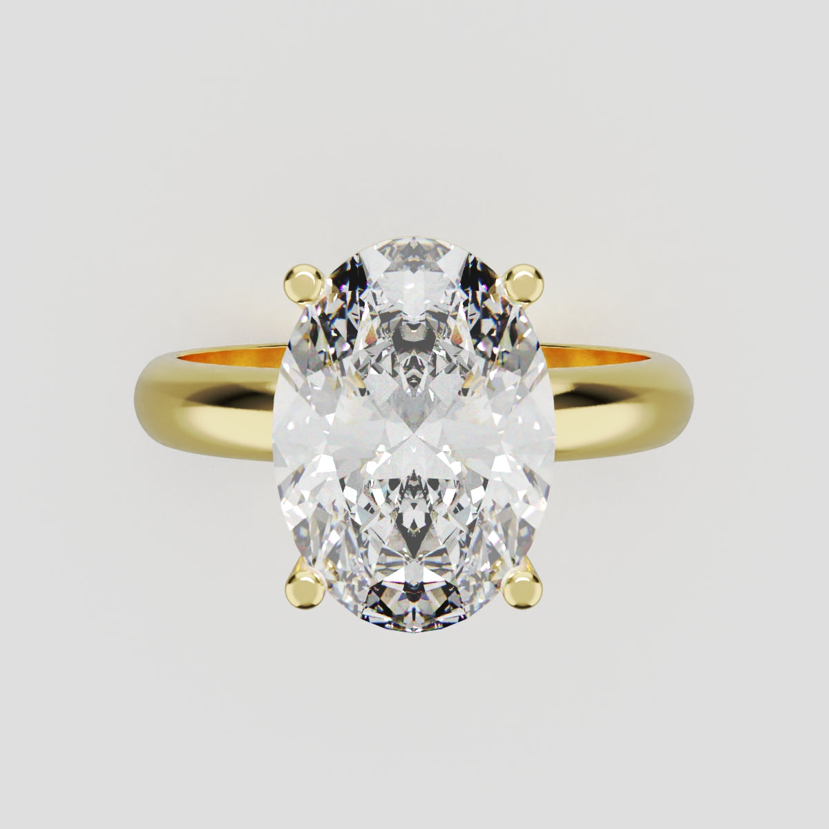Candore, 3ct oval lab grown diamond engagement ring, Plain Sides, Plain Gallery, 18K yellow gold - front view