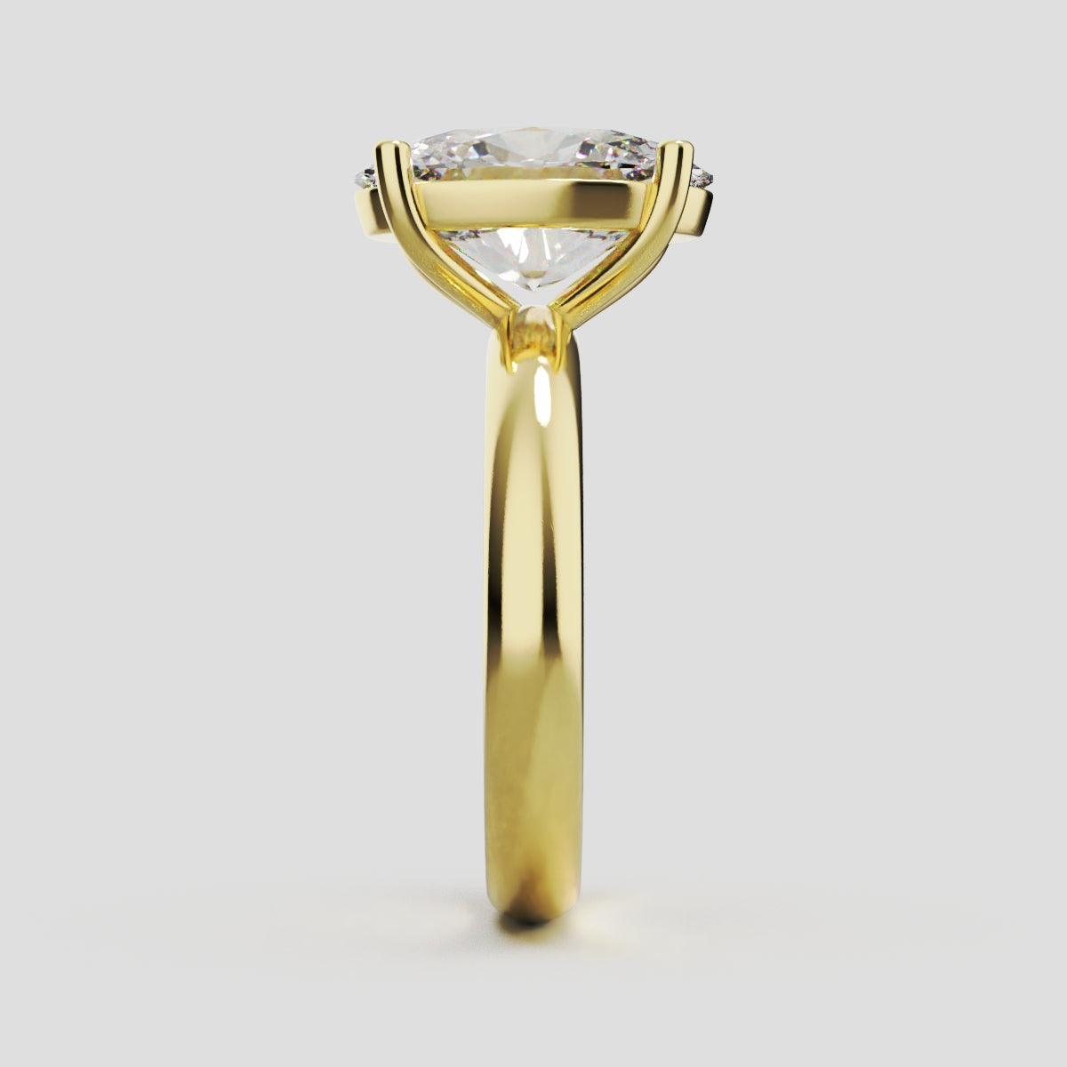 Candore, 3ct oval lab grown diamond engagement ring, Plain Sides, Plain Gallery, 18K yellow gold - side view