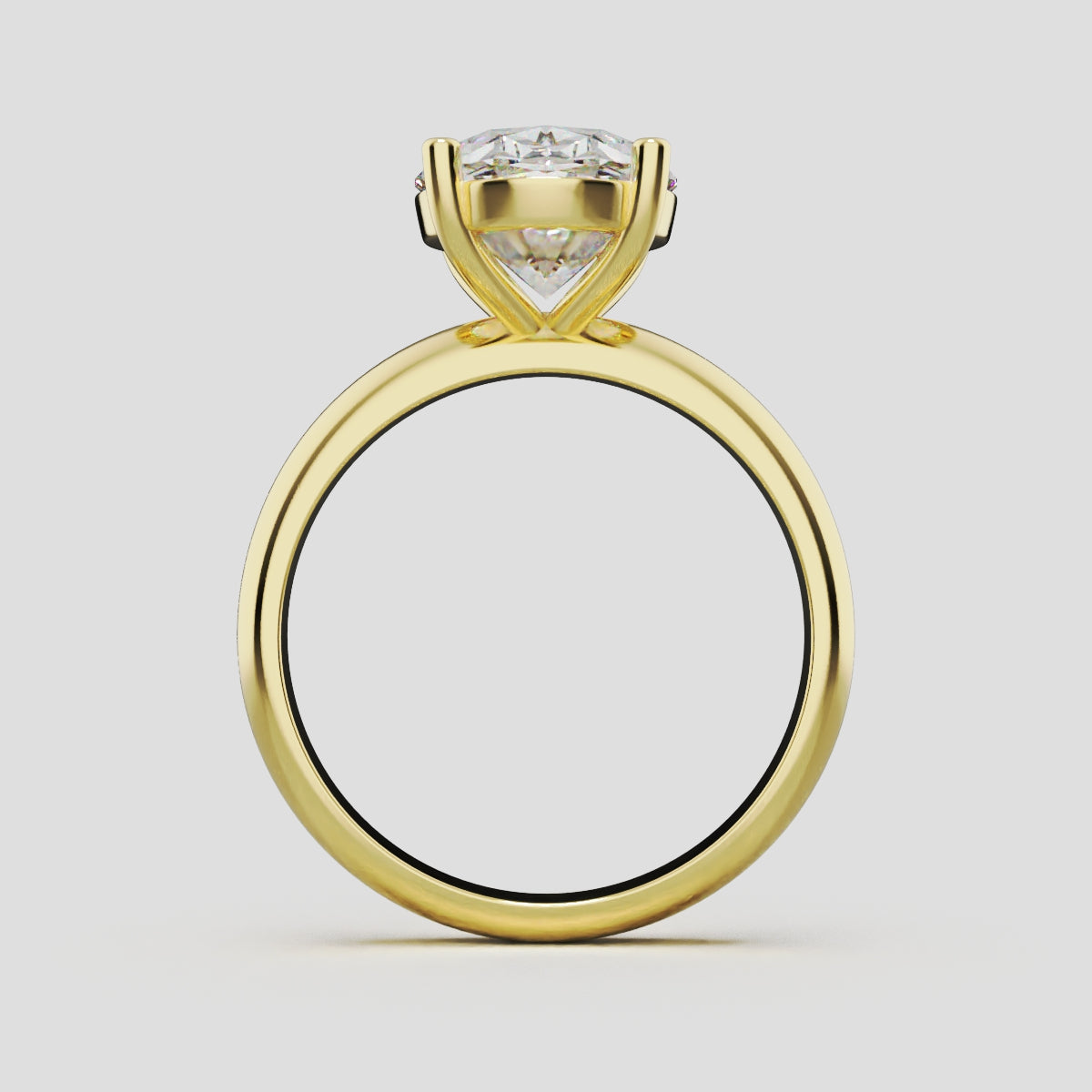 Candore, 3ct oval lab grown diamond engagement ring, Plain Sides, Plain Gallery, 18K yellow gold - through finger