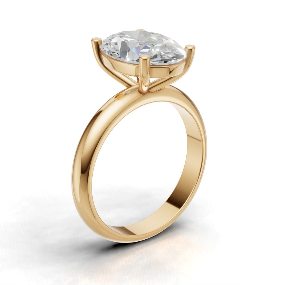 Candore, 3ct oval lab grown diamond engagement ring, Plain Sides, Plain Gallery, 18K yellow gold - ne