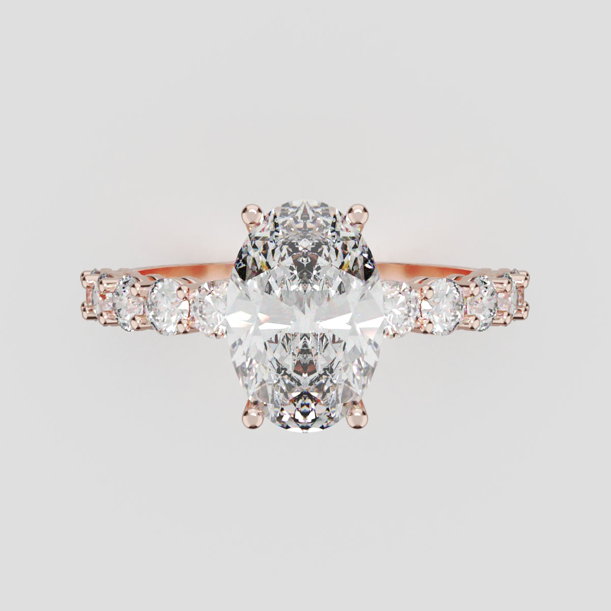 Rivo, 1.5ct oval lab grown diamond engagement ring, 2.5mm Side Stones, 18K rose gold - front view