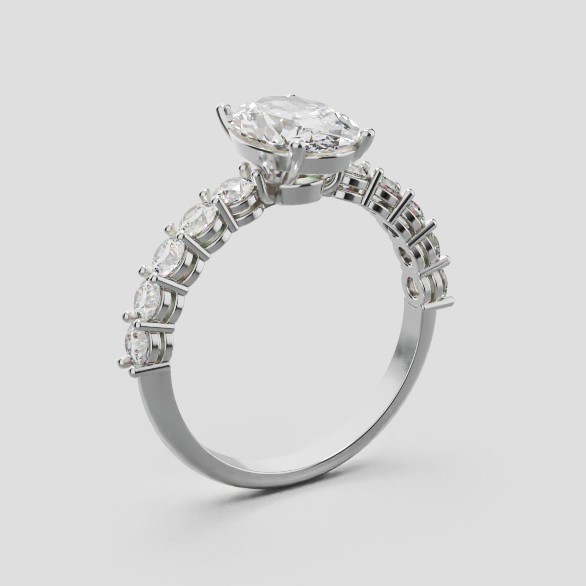 Rivo, 1.5ct oval lab grown diamond engagement ring, 2.5mm Side Stones, 18K white gold - ne