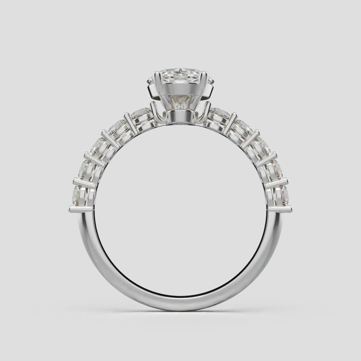 Rivo, 1.5ct oval lab grown diamond engagement ring, 2.5mm Side Stones, 18K white gold - through finger