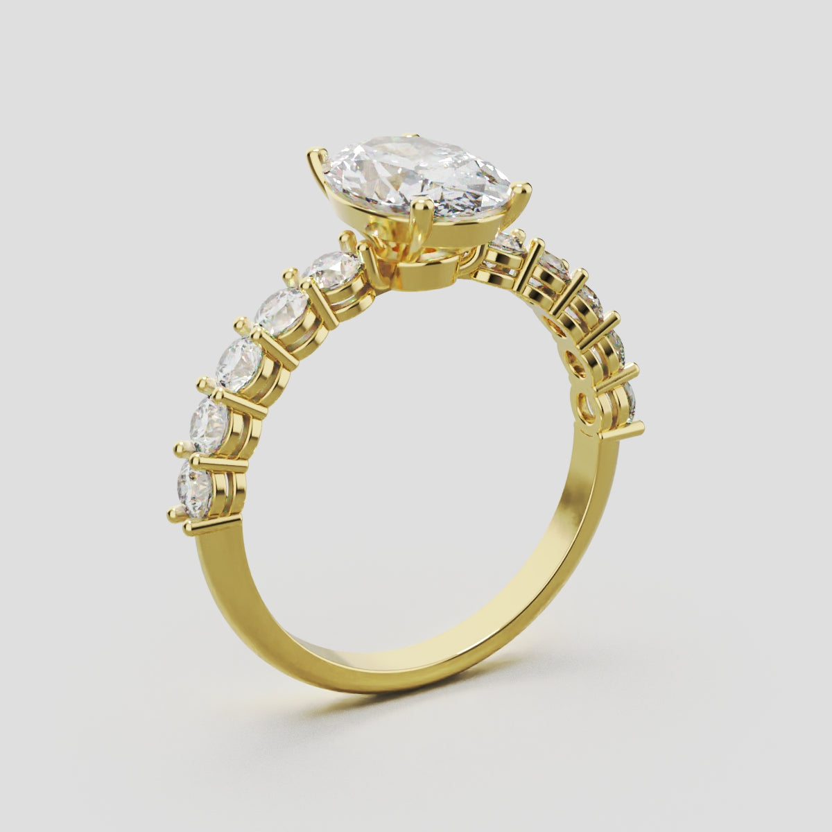 Rivo, 1.5ct oval lab grown diamond engagement ring, 2.5mm Side Stones, 18K yellow gold - ne