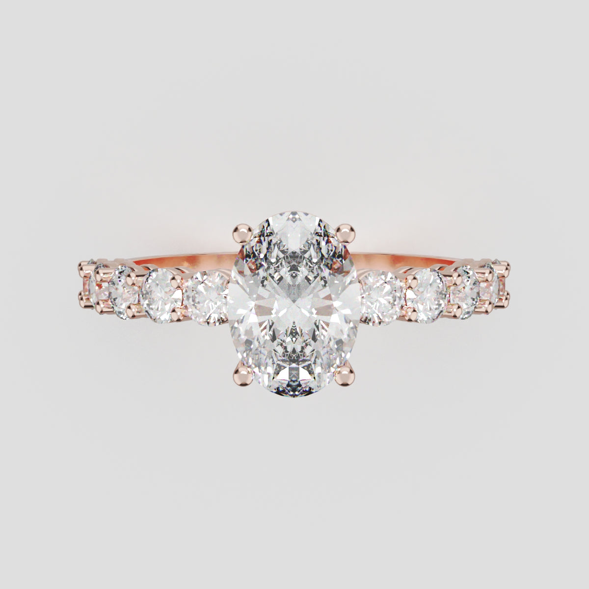 Rivo, 1ct oval lab grown diamond engagement ring, 2.5mm Side Stones, 18K rose gold - front view