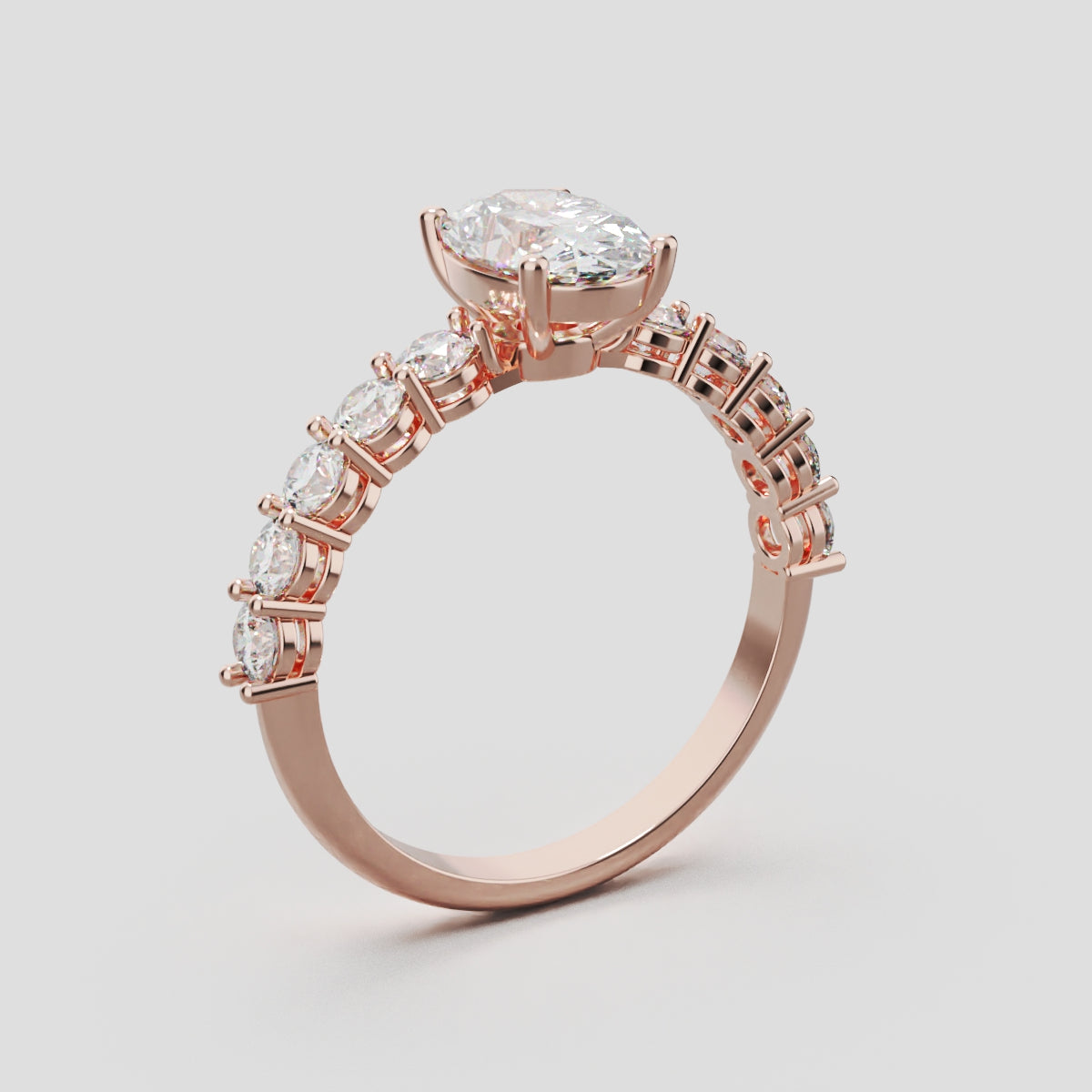 Rivo, 1ct oval lab grown diamond engagement ring, 2.5mm Side Stones, 18K rose gold - ne