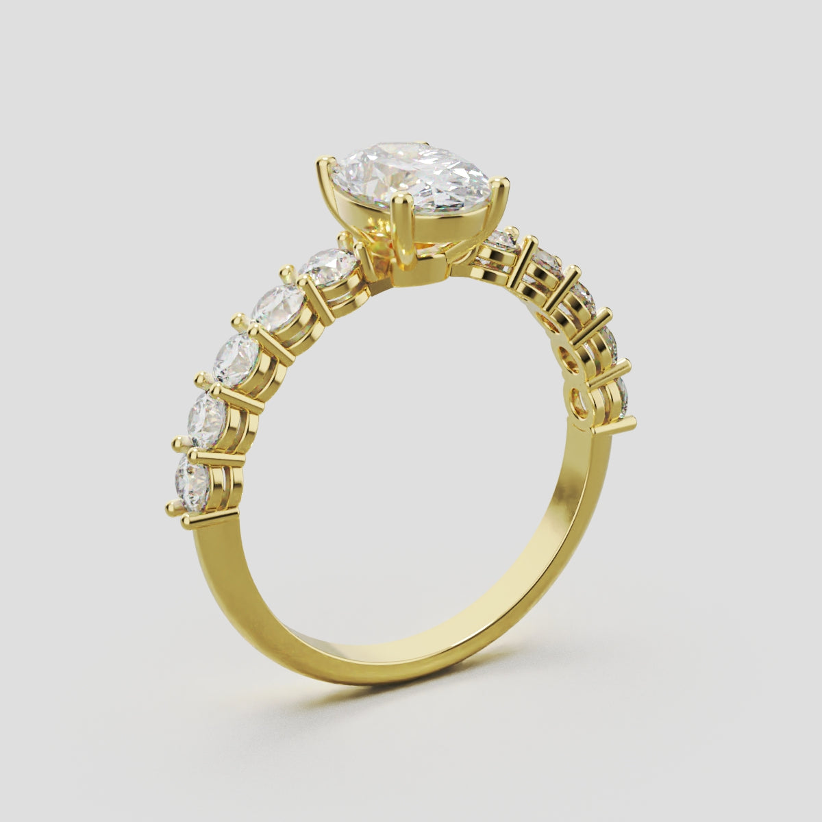 Rivo, 1ct oval lab grown diamond engagement ring, 2.5mm Side Stones, 18K yellow gold - ne
