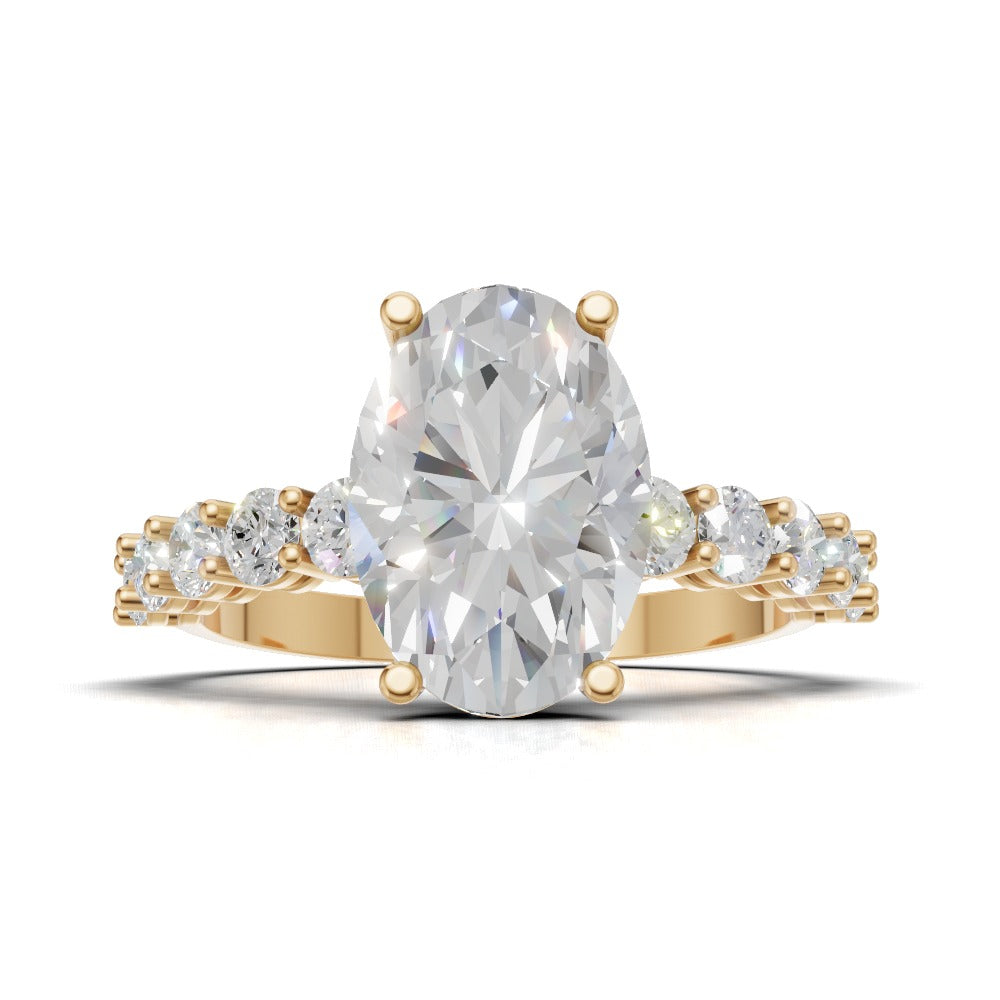 Rivo, 2ct oval lab grown diamond engagement ring, 2.5mm Side Stones, 18K yellow gold - view 4