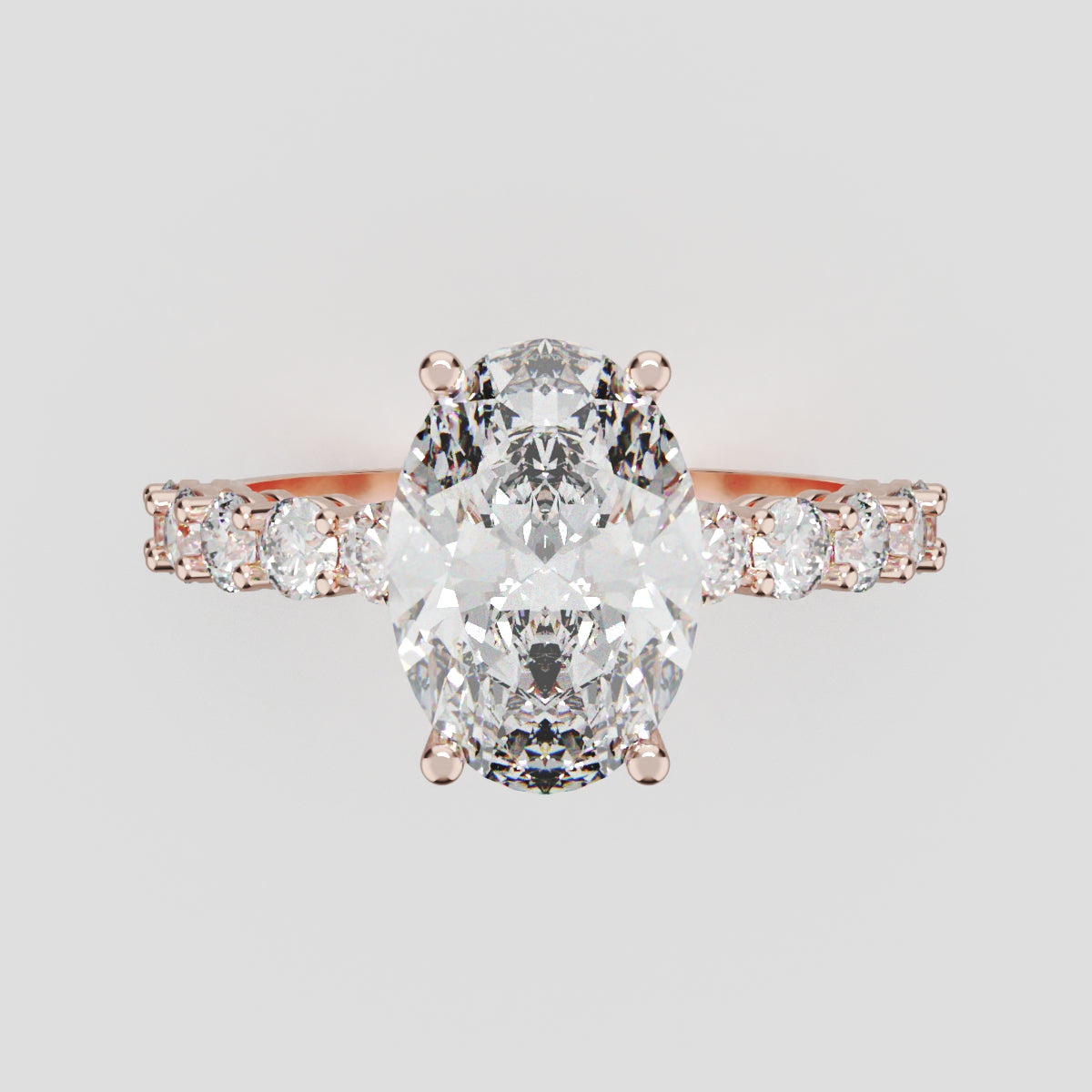 Rivo, 2ct oval lab grown diamond engagement ring, 2.5mm Side Stones, 18K rose gold - front view
