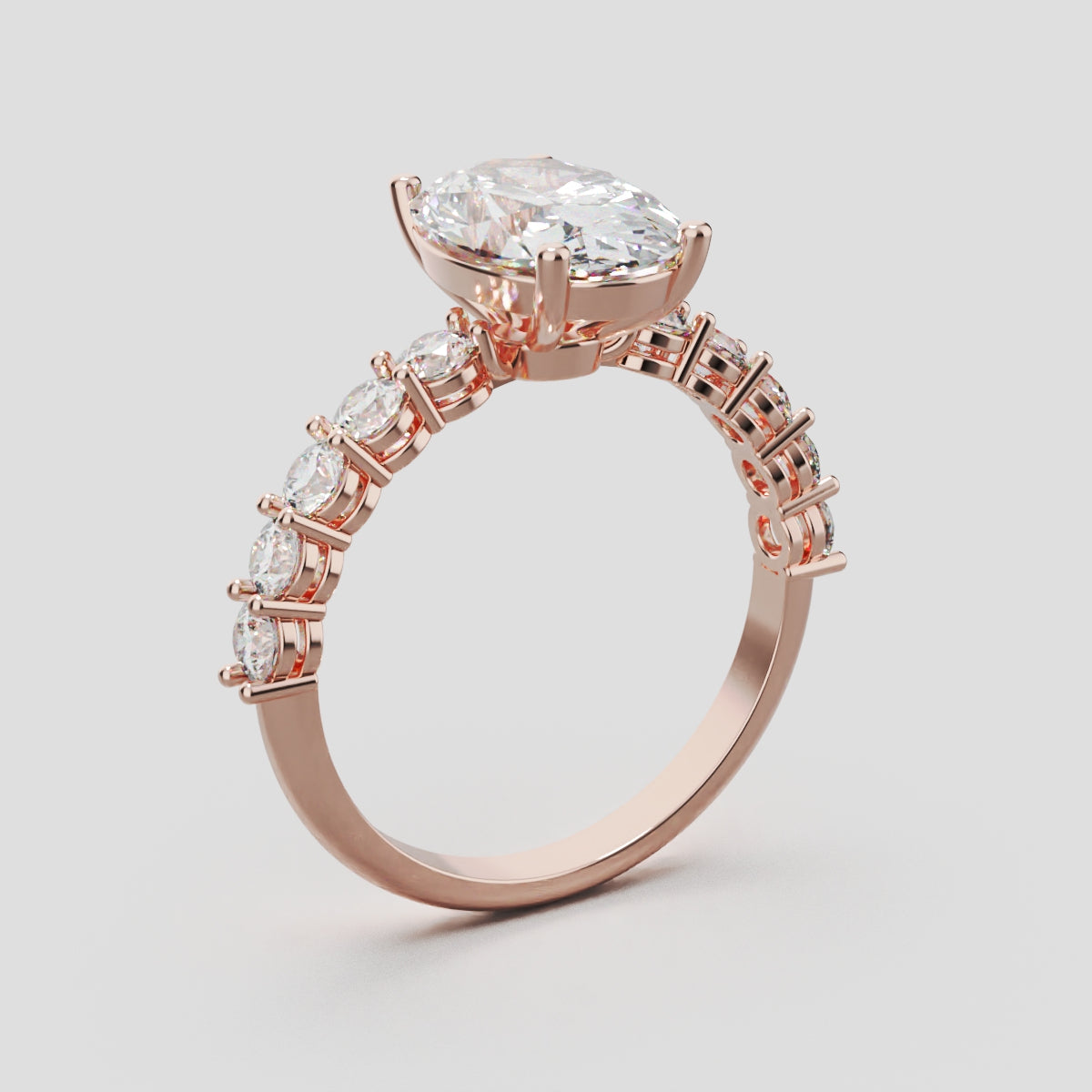 Rivo, 2ct oval lab grown diamond engagement ring, 2.5mm Side Stones, 18K rose gold - ne